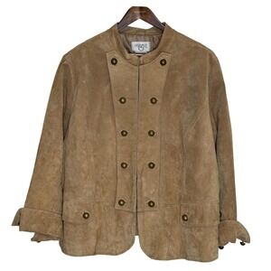 Vintage CÉRVÉLLE Suede Leather Jacket 3X Tan Brass Button Hook Closure Lined